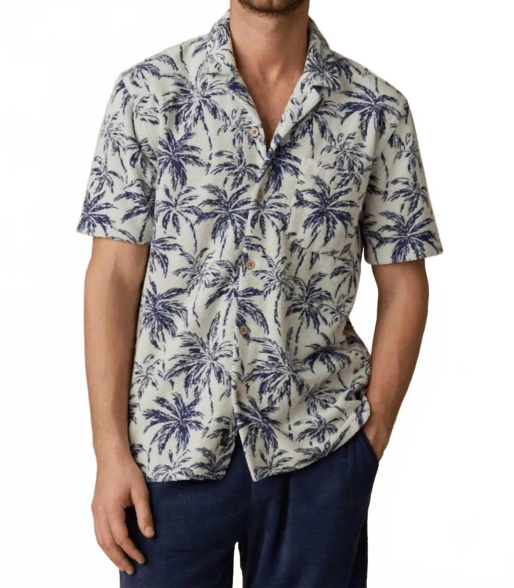 NEW FAHERTY short sleeve cabana towel terry shirt in ivory tropic trees